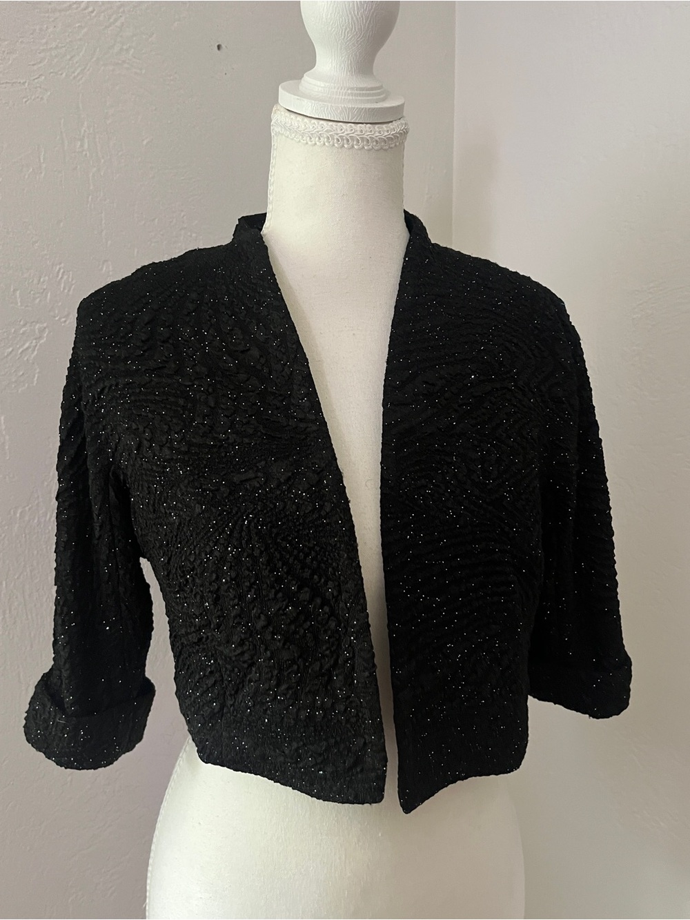 London Times Black sparkle Open-Front Evening bolero cropped cardigan Jacket